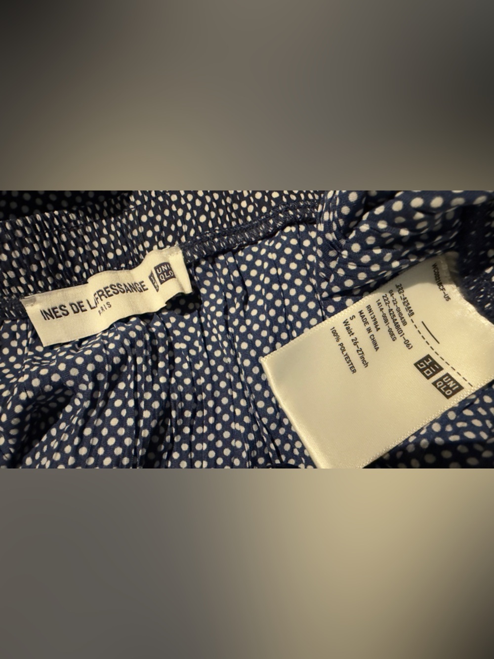 Uniqlo x Ines de la Fressange Polka Dot Maxi Skirt Small Navy White Pleated - Picture 3 of 3
